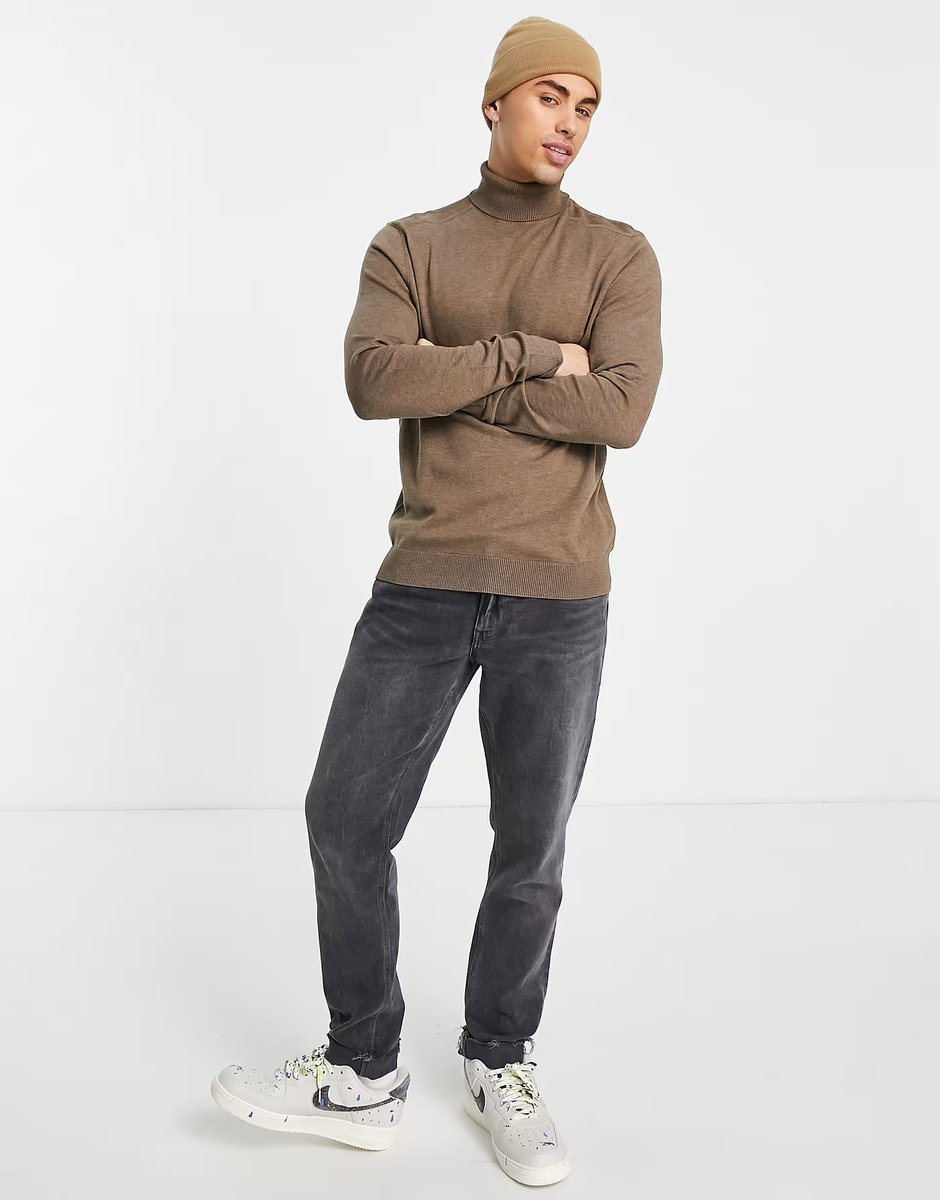 ASOS Selected roll neck jumper in brown - 3