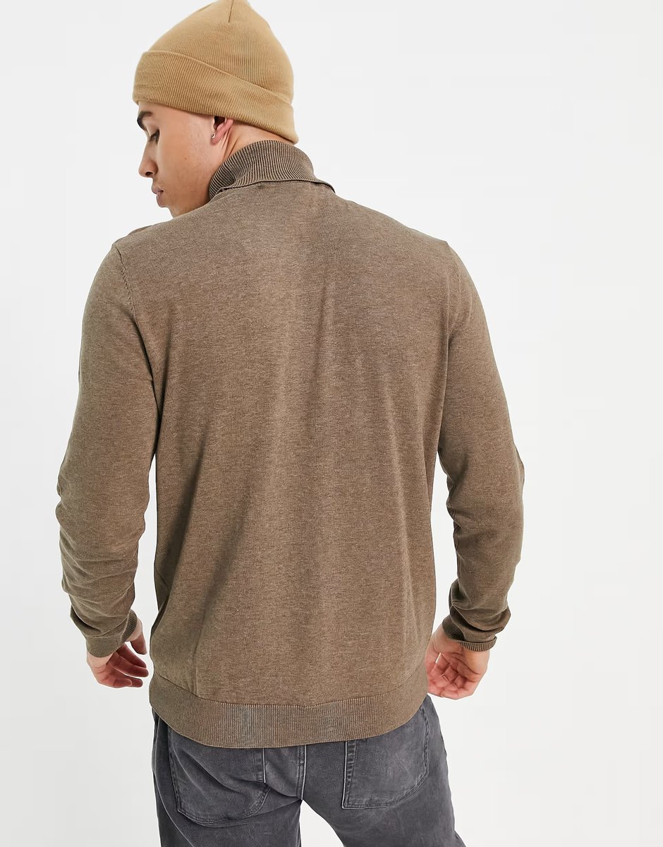 ASOS Selected roll neck jumper in brown - 4
