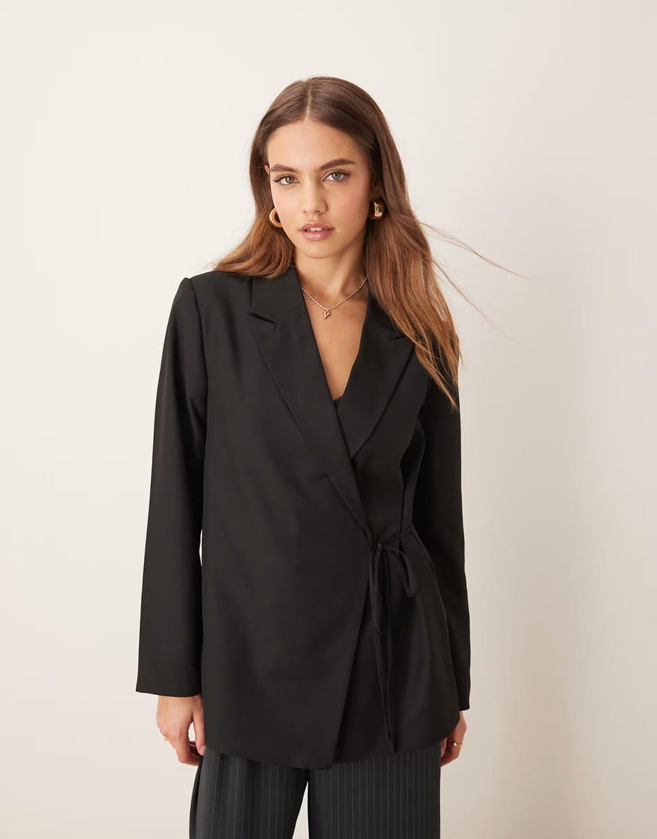 ASOS Vila oversized tie detail blazer in black