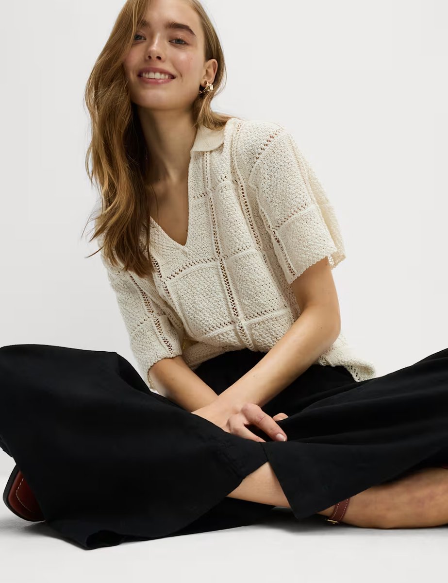 Marks & Spencer M&S Linen Rich Wide Leg Cropped Trousers Black - 2