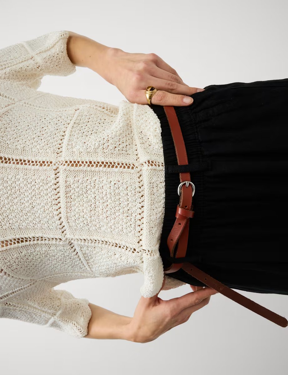 Marks & Spencer M&S Linen Rich Wide Leg Cropped Trousers Black - 3