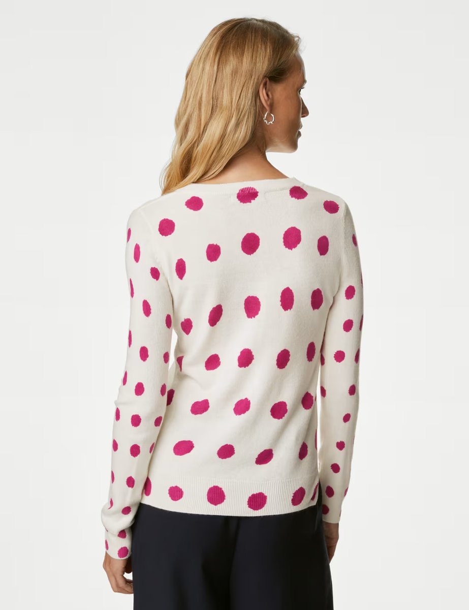 Marks & Spencer M&S Supersoft Spot Print Crew Neck Jumper Pink Mix - 4