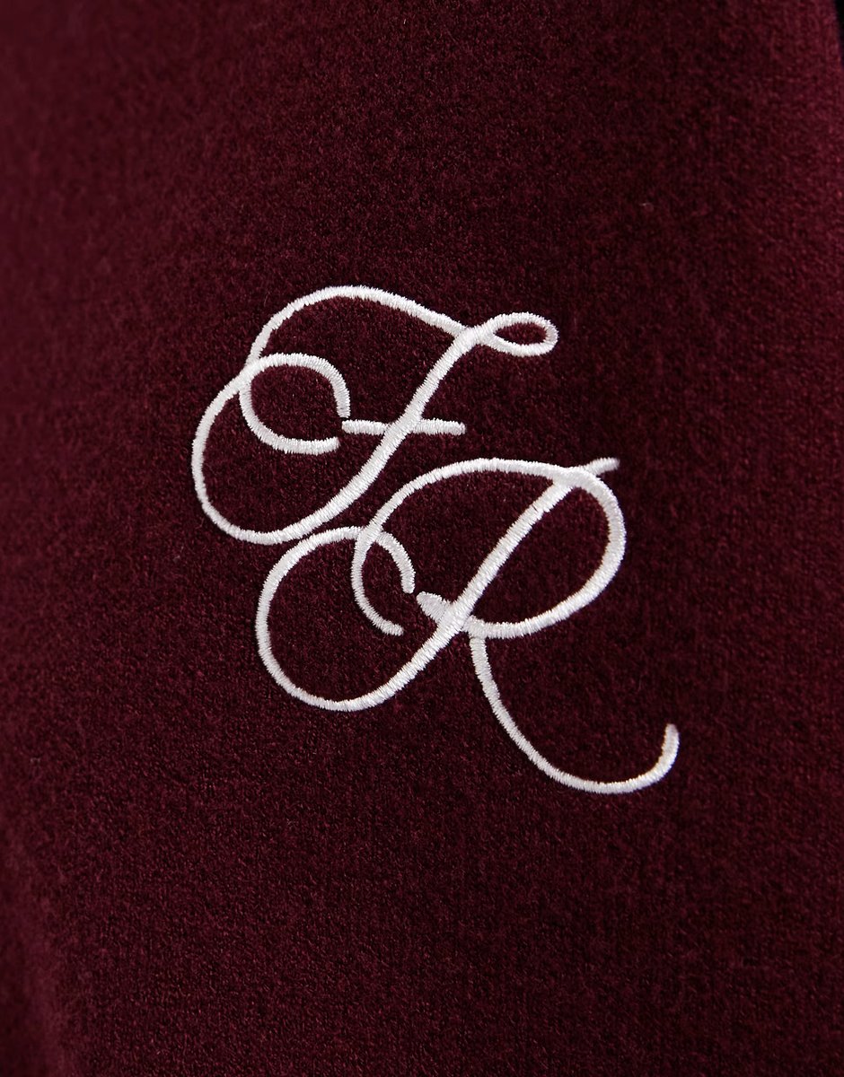 ASOS 4th & Reckless knitted embroidered logo detail jumper co-ord in burgundy - 3