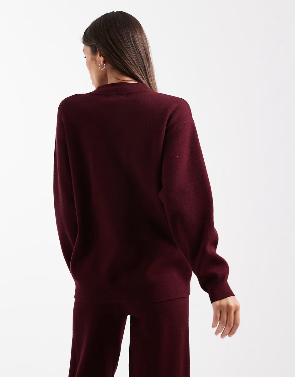 ASOS 4th & Reckless knitted embroidered logo detail jumper co-ord in burgundy - 4