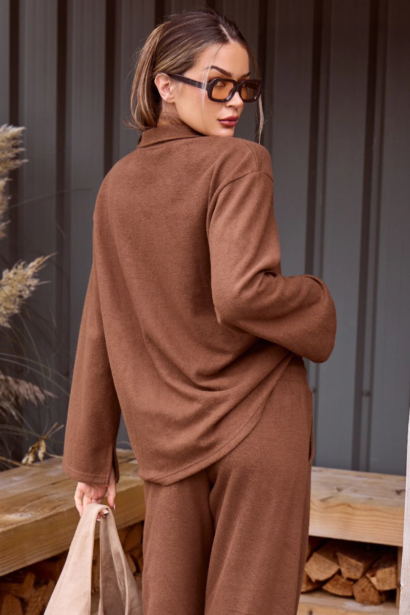 Kaiia Kaiia Supersoft Button Down Shirt Coffee - 4