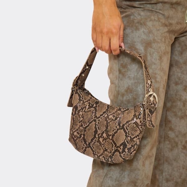 EGO EGO Snake Print Faux Leather Shoulder Bag in Brown