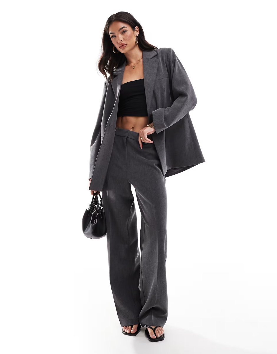 ASOS YAS tailored double breasted blazer co-ord in dark grey melange - 3