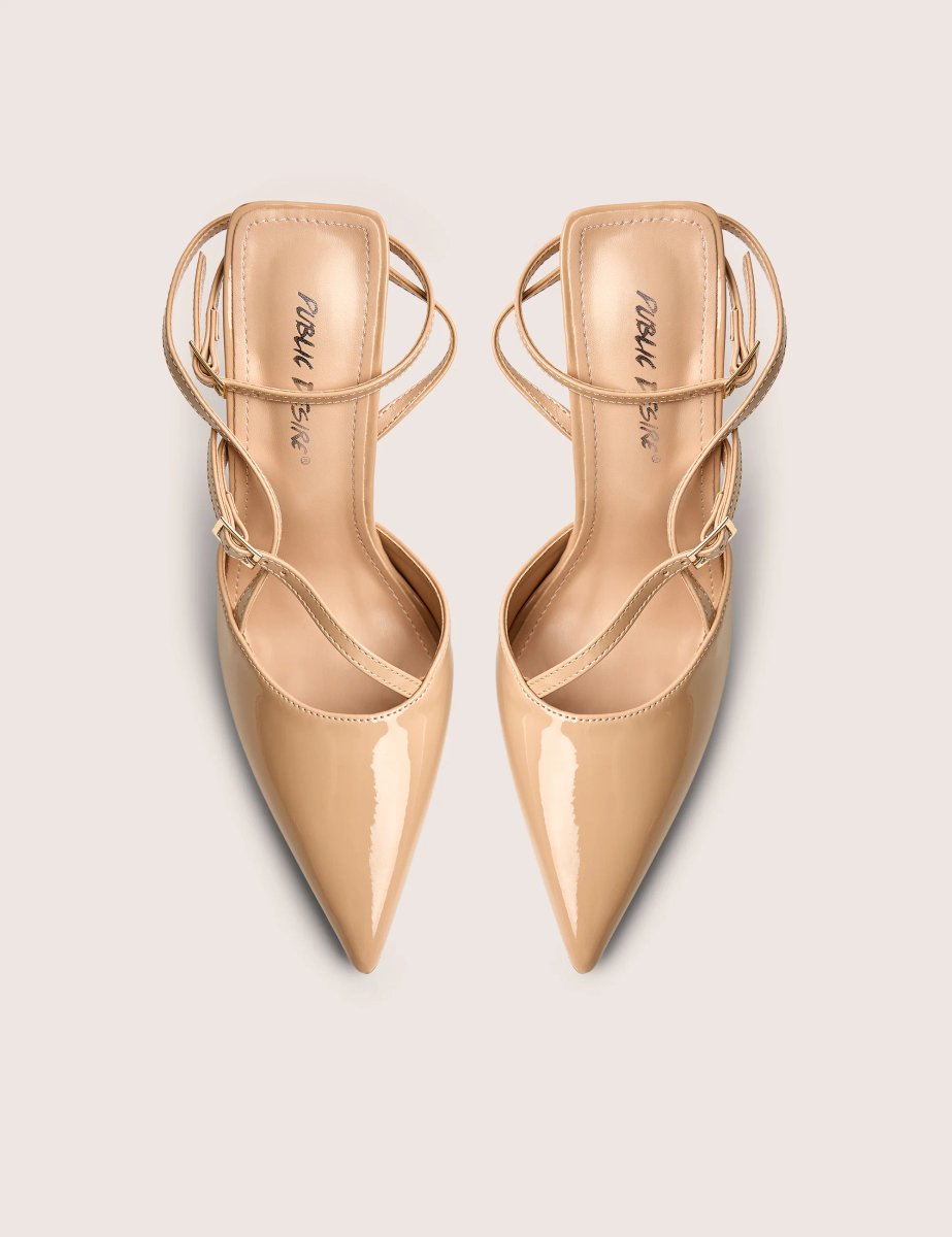 Public Desire Idol Nude Patent Buckle Strappy Detail Stiletto Court High Heels - 2