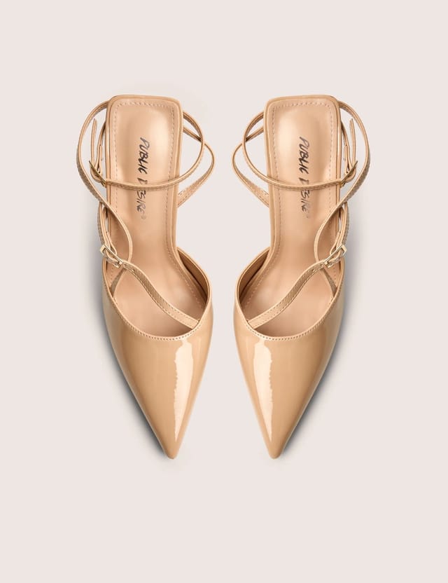Public Desire Idol Nude Patent Buckle Strappy Detail Stiletto Court High Heels - 2