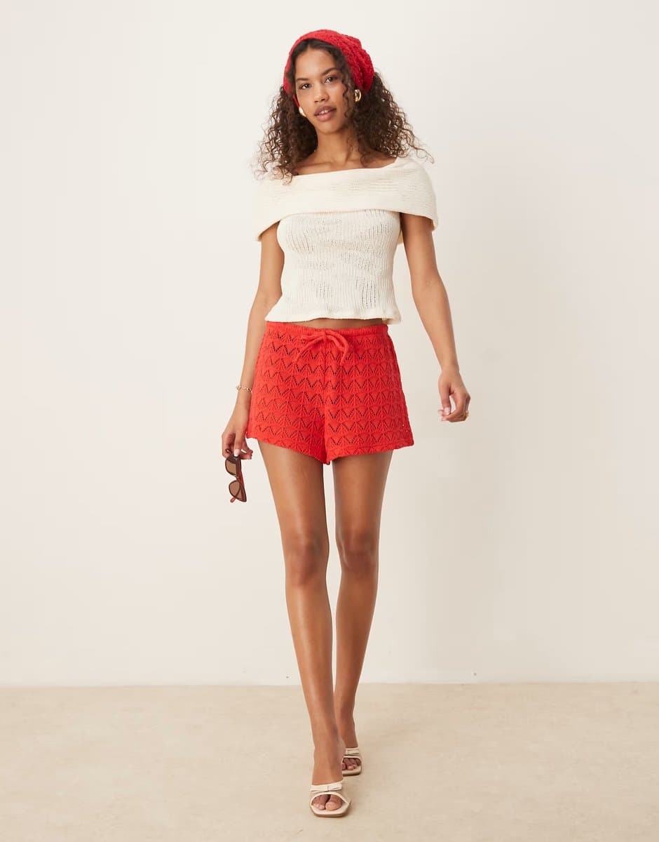 ASOS ASOS Gina Tricot Red Crochet Shorts