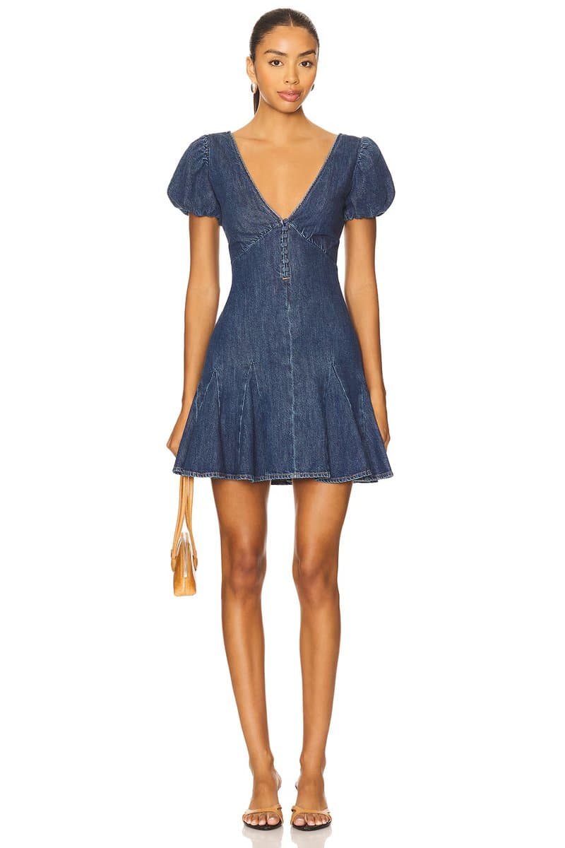 revolve Fara Puff Sleeve Denim Mini Dress