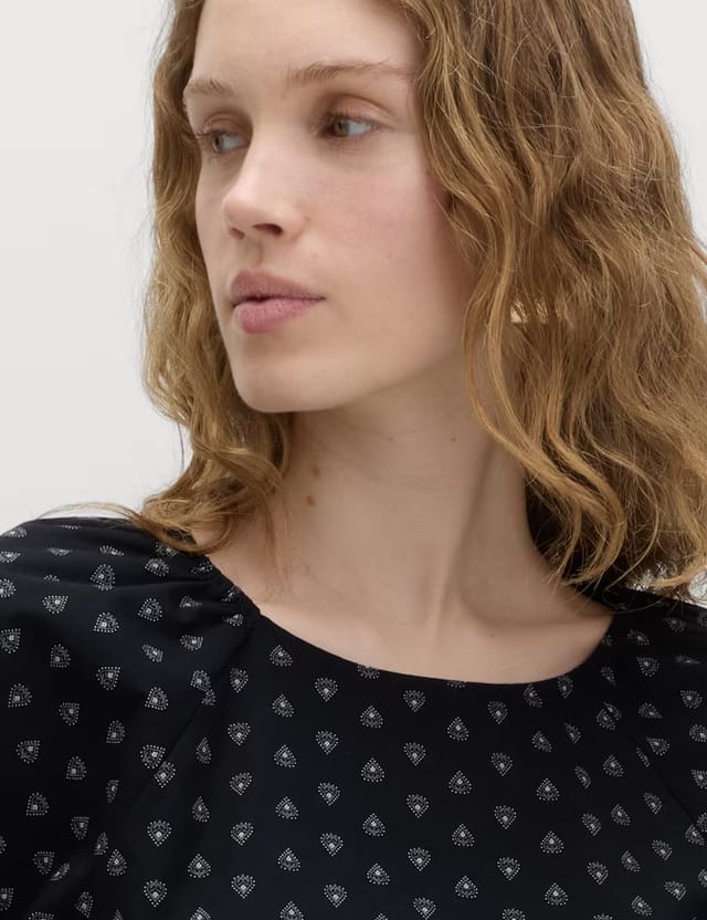 Marks & Spencer M&S Pure Cotton Printed Puff Sleeve Blouse Black Mix - 3