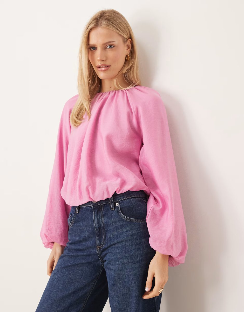 ASOS YAS blouson volume sleeve woven top in mauve pink - 1