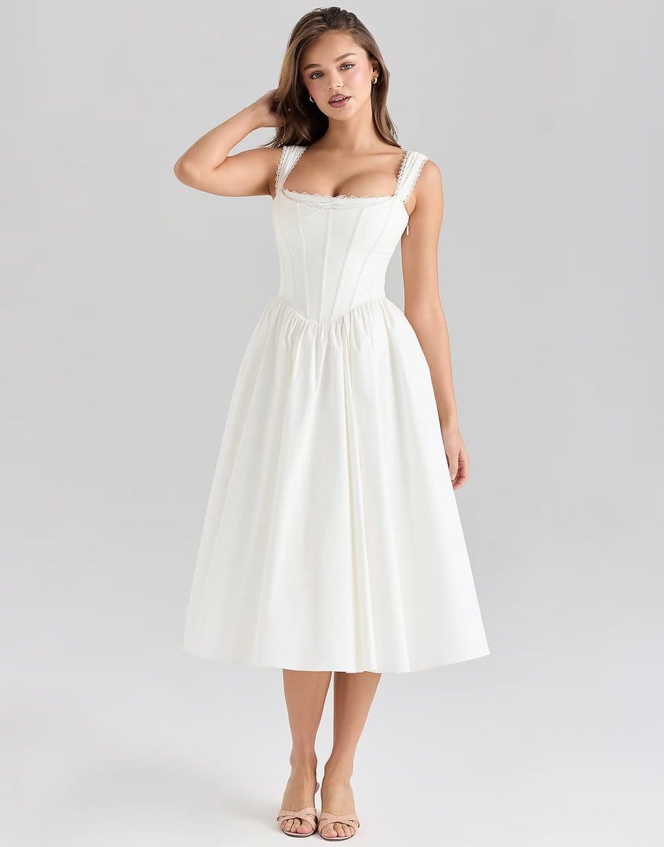 ASOS House of CB Amara stretch cotton corset midi dress in white - 1