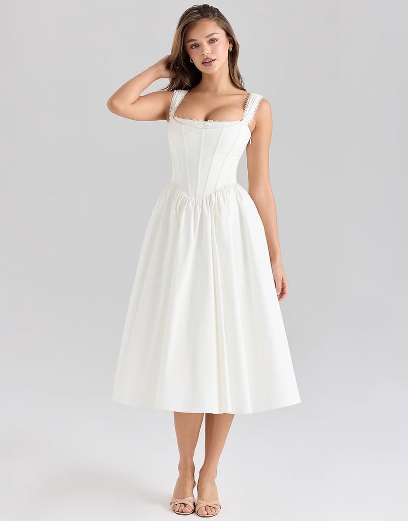 ASOS House of CB Amara stretch cotton corset midi dress in white - 1