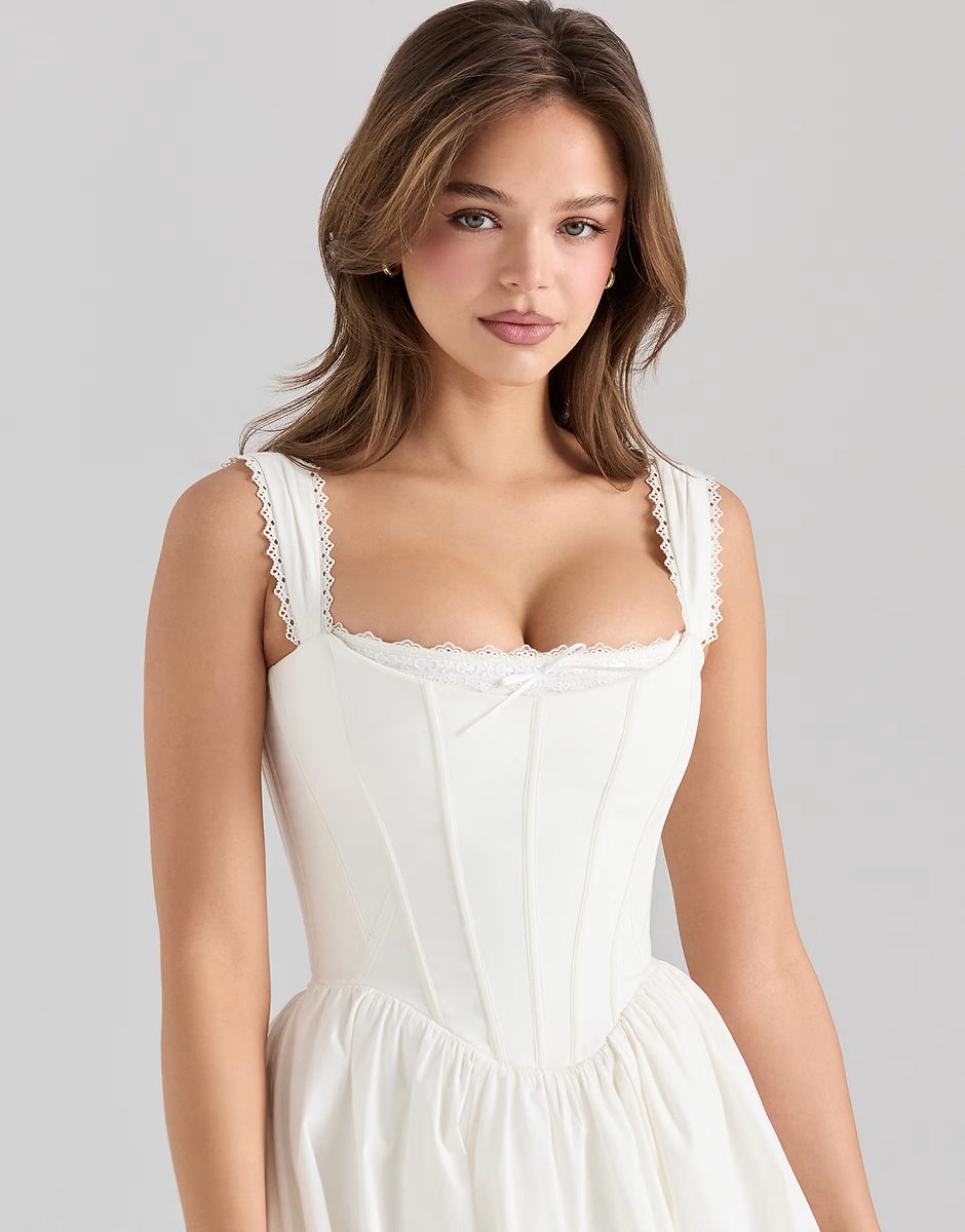 ASOS House of CB Amara stretch cotton corset midi dress in white - 2