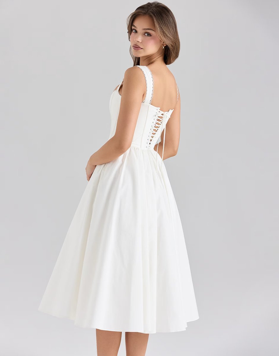 ASOS House of CB Amara stretch cotton corset midi dress in white - 3