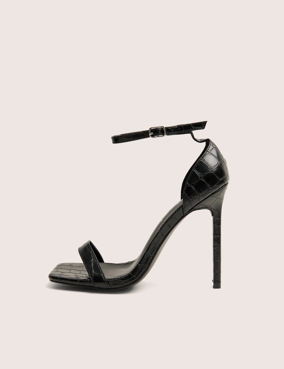 Public Desire Chaos Black Croc Square Toe Strappy Barely There Stiletto Heels - 3