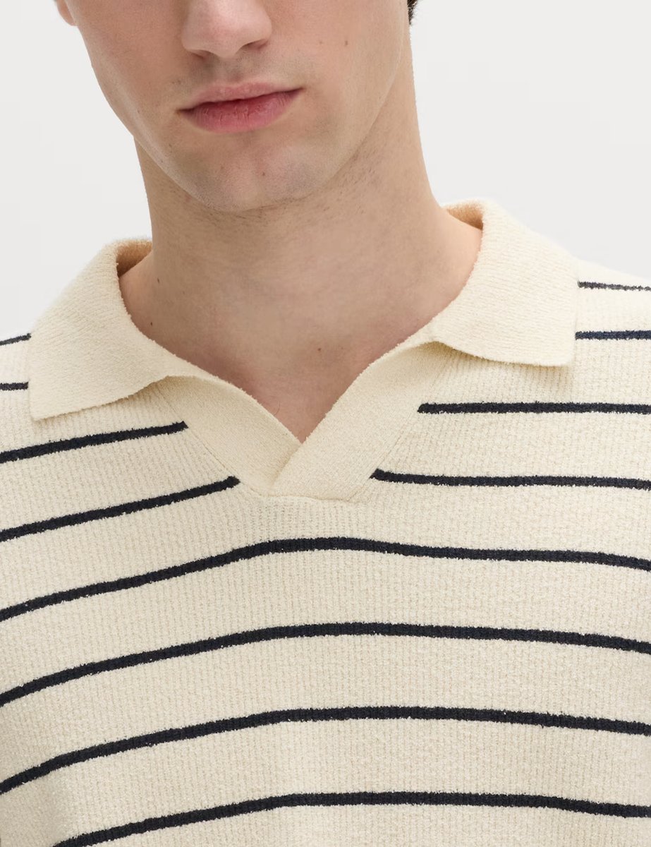 Marks & Spencer M&S Cotton Rich Bouclé Striped Open Neck Jumper Ecru Mix - 2