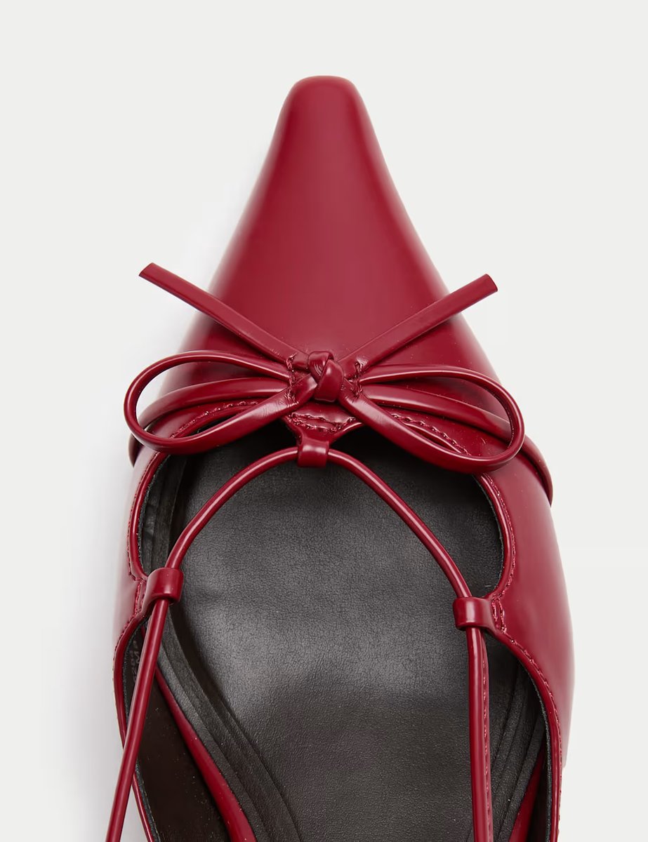 Marks & Spencer M&S Bow Kitten Heel Pointed Slingback Shoes Red - 2