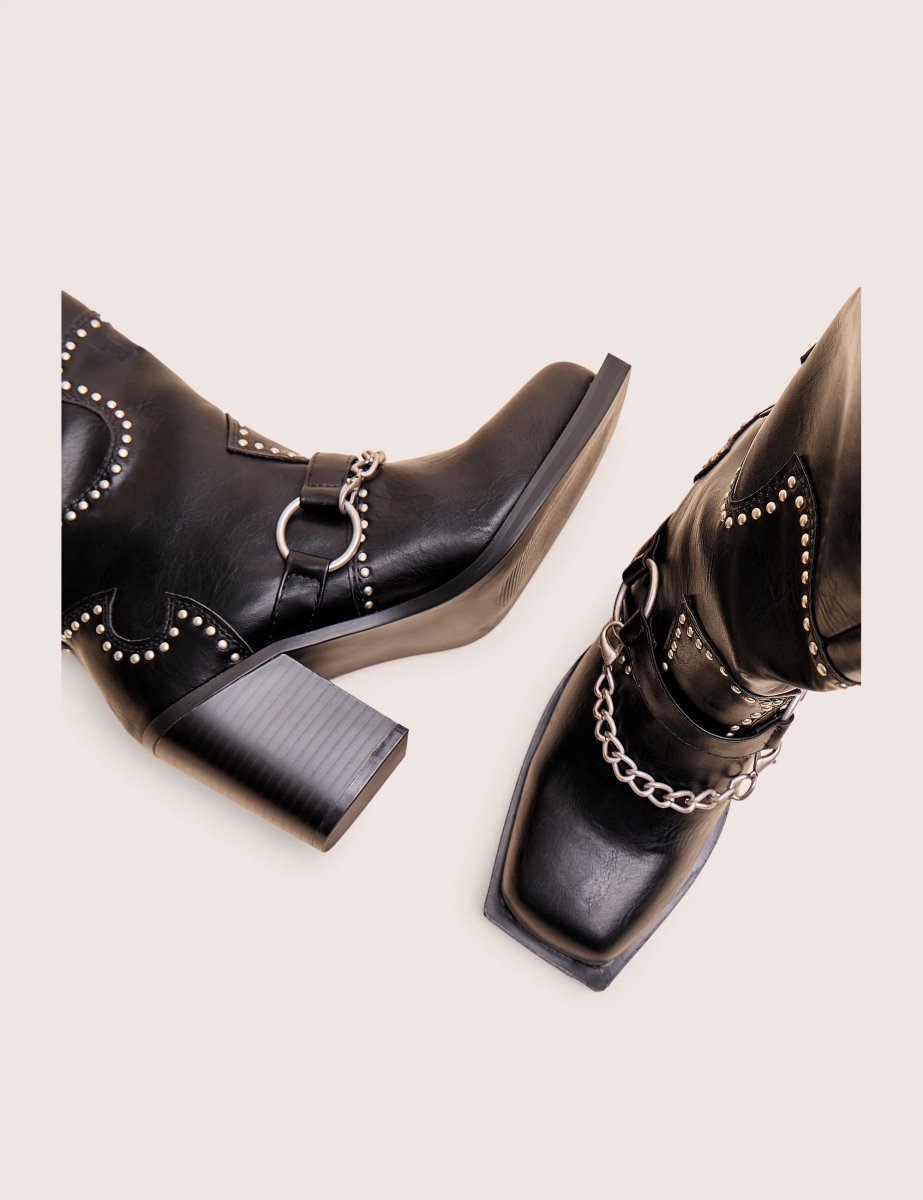 Public Desire Nashville Black Western Studded Block Heel Knee High Boot - 4