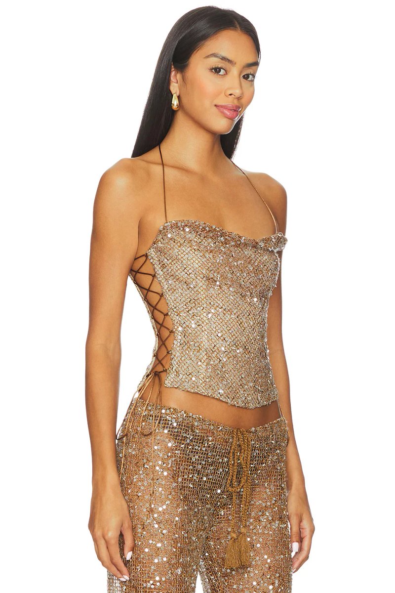 revolve Draped Lace Up Corset Top - 3