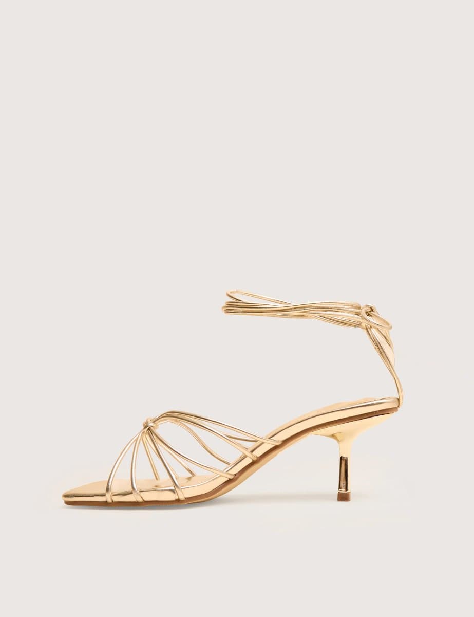 Public Desire Public Desire Gold Strappy Mid Heels with Lace-Up Design