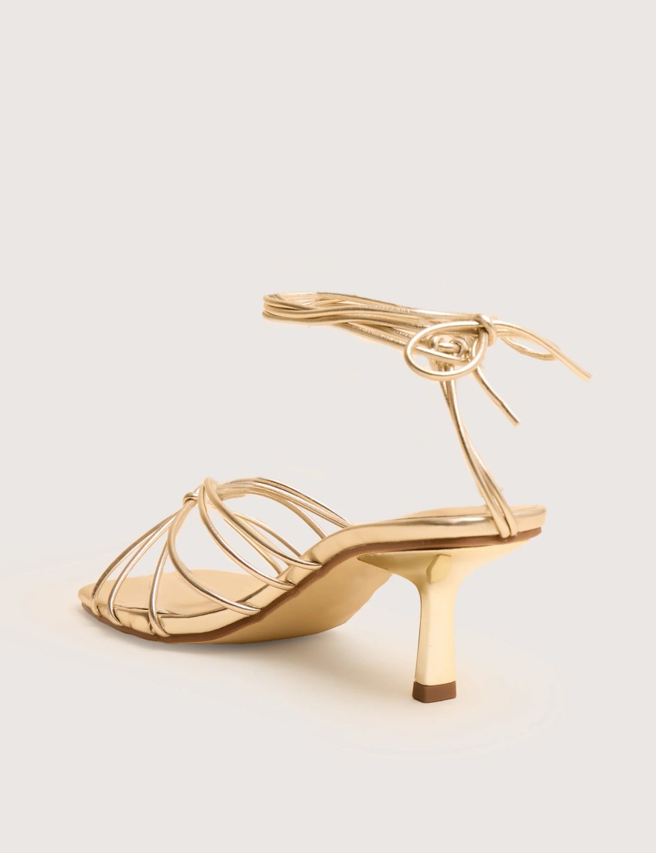 Public Desire Nora Gold Pu Lace Up Strappy Mid Heels - 3
