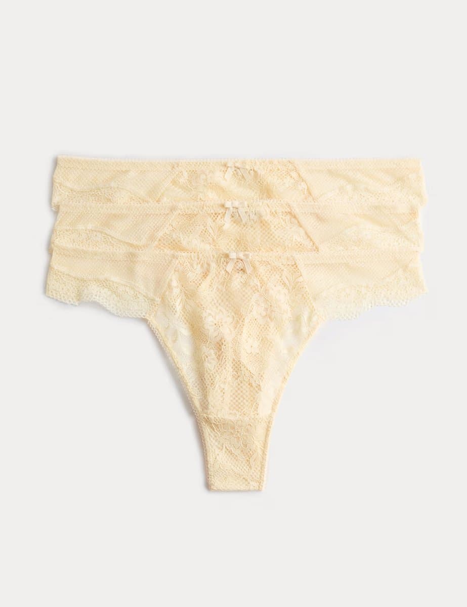 Marks & Spencer M&S 3pk Jasmine Lace Thongs Dark Cream
