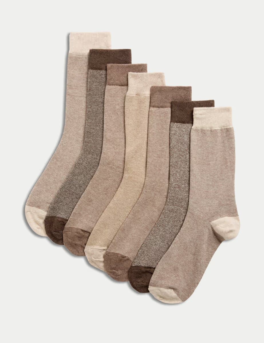 Marks & Spencer M&S Cool & Fresh™ Soft Brown Mix 7 Pack Cotton Socks