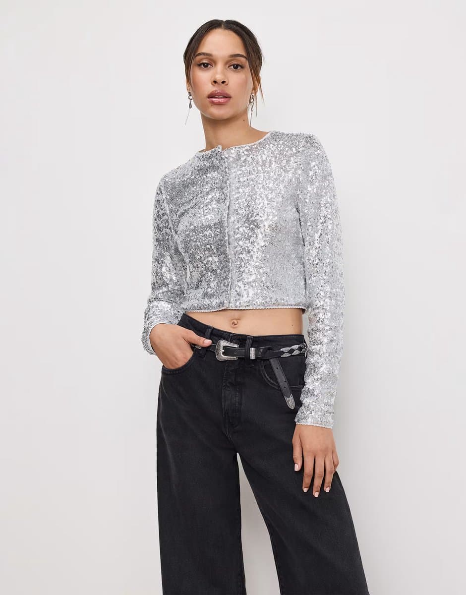 ASOS Good American sequin embellished cardigan in silver