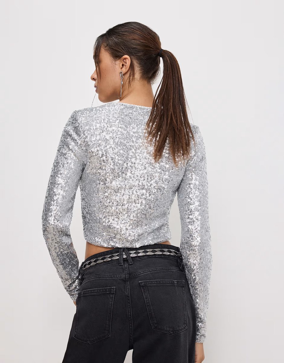 ASOS Good American sequin embellished cardigan in silver - 3