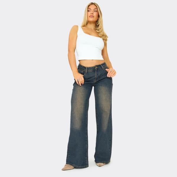 EGO EGO Low Rise Wide Leg Jeans in Washed Dark Blue