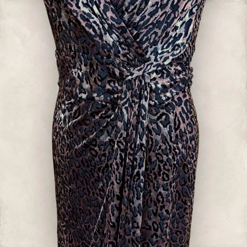 Marks & Spencer Per Una Womens Animal Print Gold Black Velvet Midi Faux Wrap Dress UK 12 RRP £55