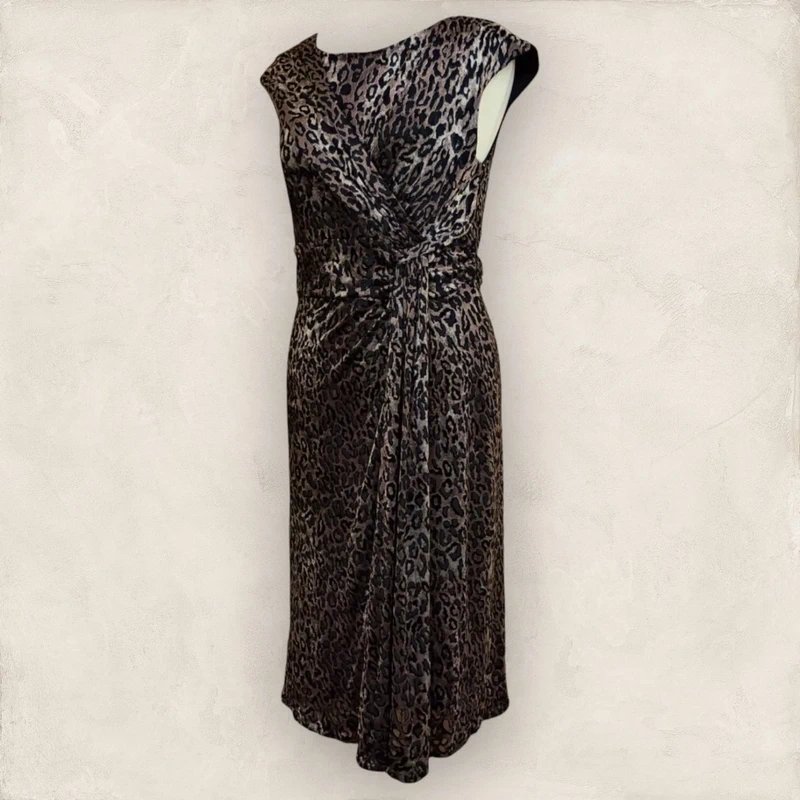 Marks & Spencer Per Una Womens Animal Print Gold Black Velvet Midi Faux Wrap Dress UK 12 RRP £55 - 2