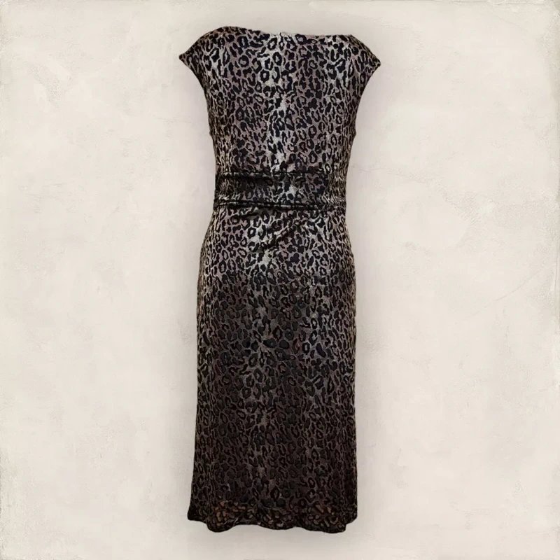 Marks & Spencer Per Una Womens Animal Print Gold Black Velvet Midi Faux Wrap Dress UK 12 RRP £55 - 4