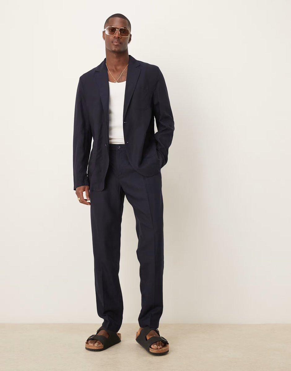 ASOS Mango linen mix slim fit blazer co-ord in navy - 2