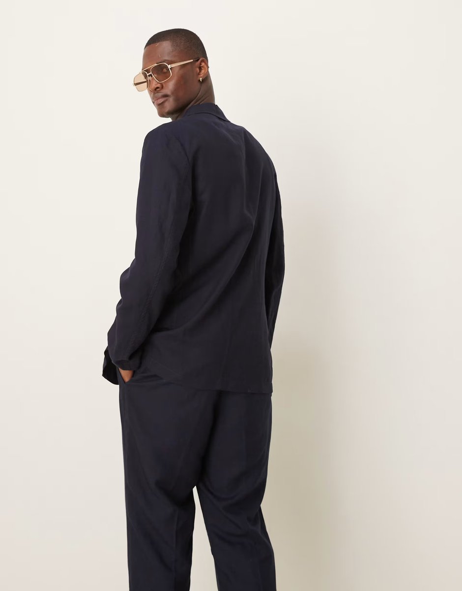 ASOS Mango linen mix slim fit blazer co-ord in navy - 4