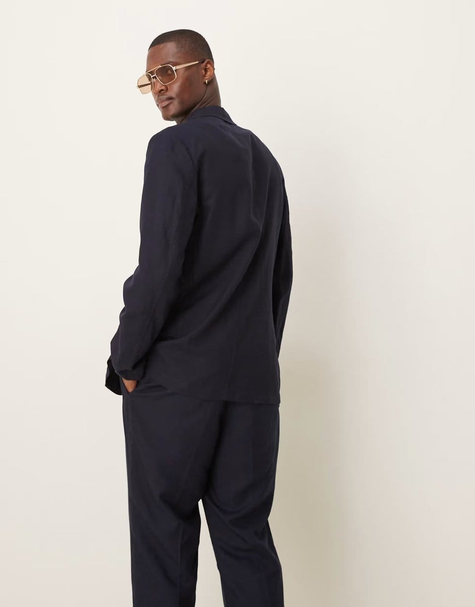 ASOS Mango linen mix slim fit blazer co-ord in navy - 4