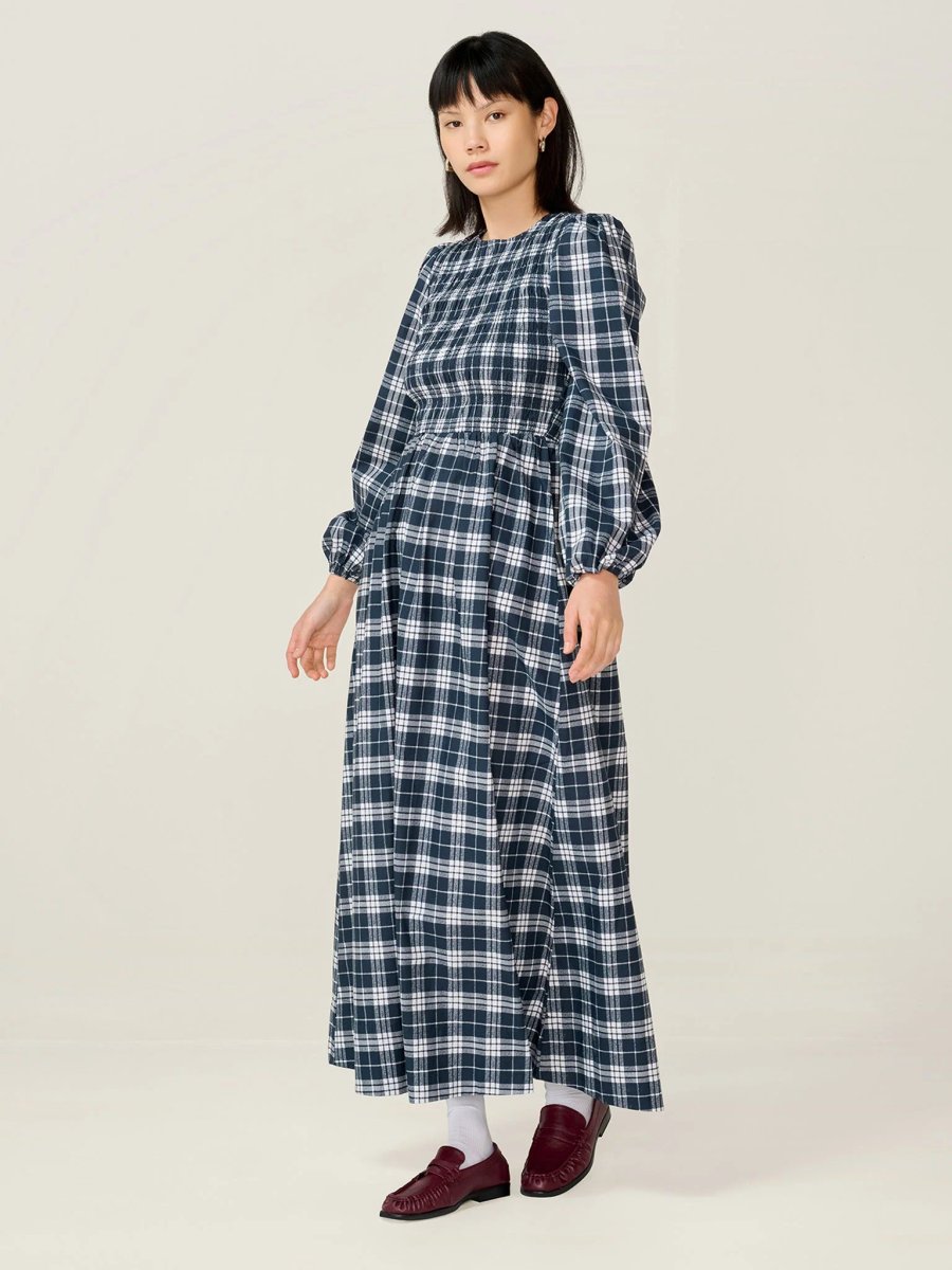 OMNES Saint Dress in Navy Check - 2
