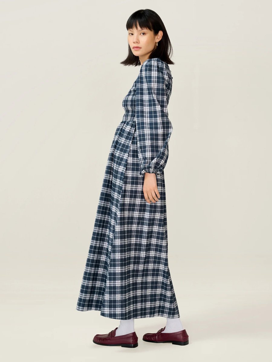 OMNES Saint Dress in Navy Check - 4