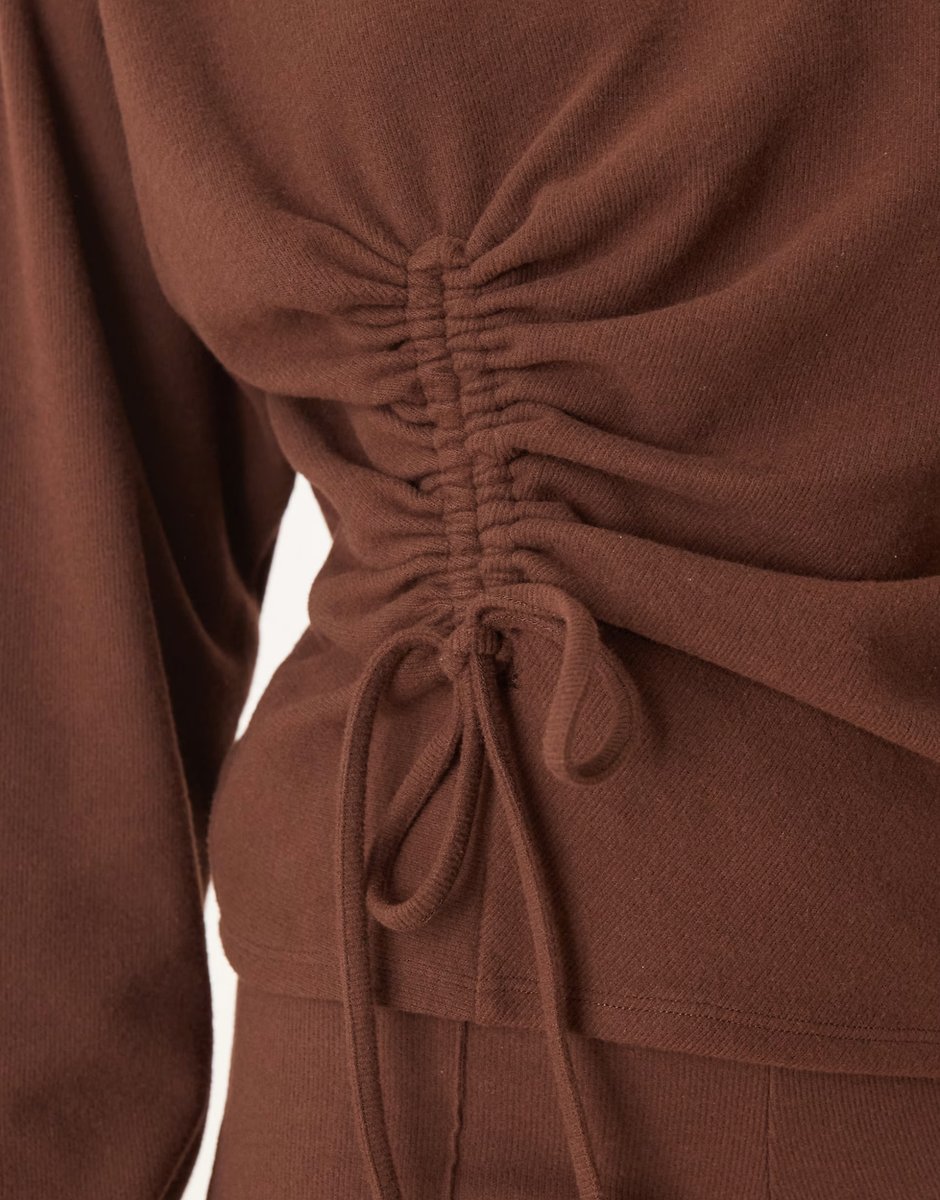 ASOS ASOS DESIGN Supersoft ruched detail long sleeve top co-ord in chocolate - 2