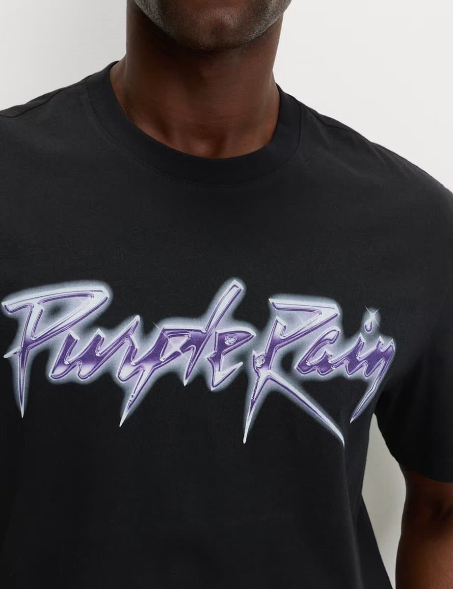 Marks & Spencer M&S Pure Cotton Purple Rain Graphic T-Shirt Black