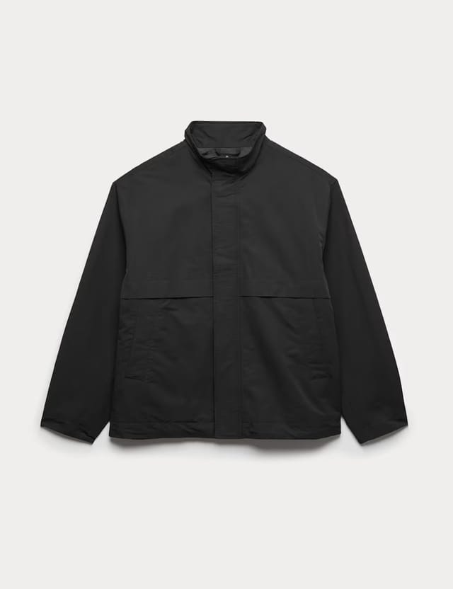 Marks & Spencer M&S Cotton Rich Boxy Funnel Neck Bomber Jacket Black - 2