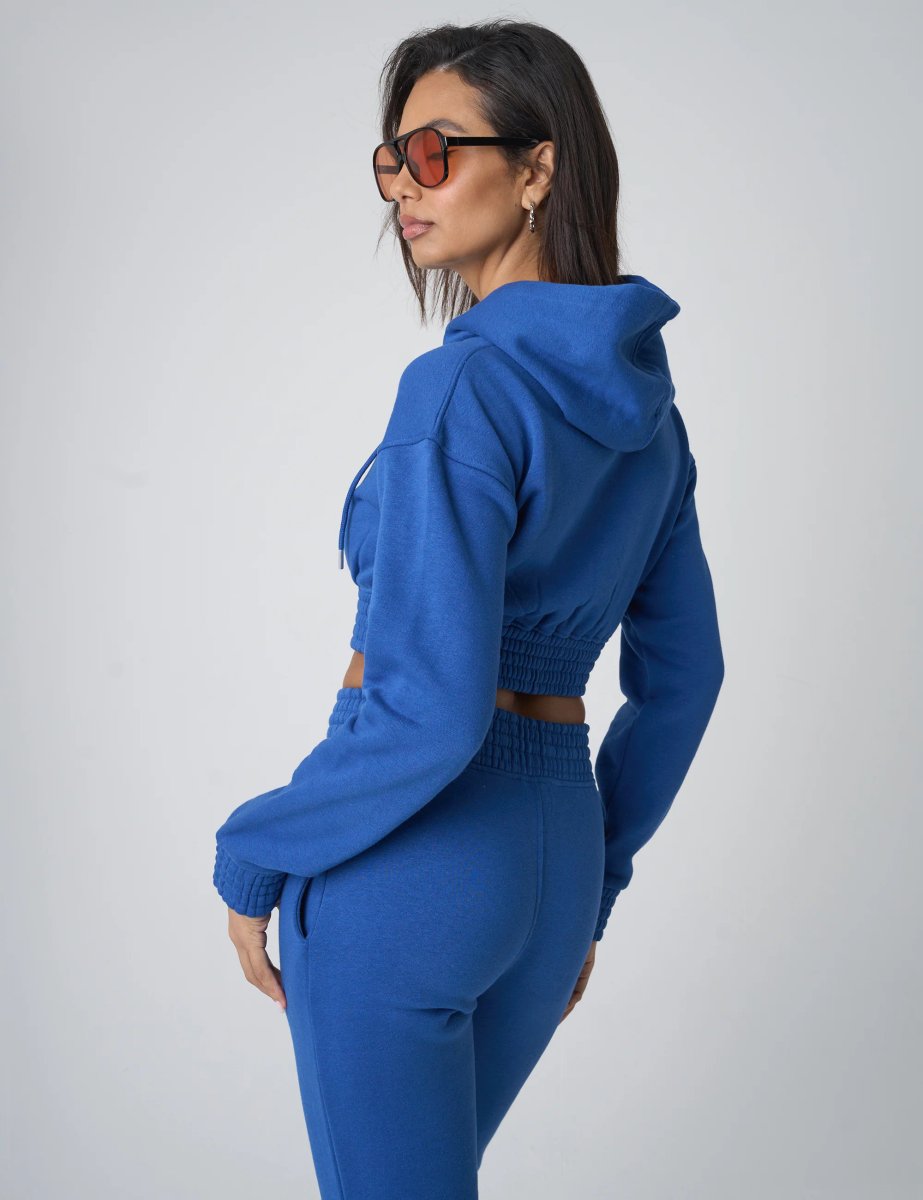 Public Desire Cinched Waist Cropped Hoodie Cobalt Blue - 3