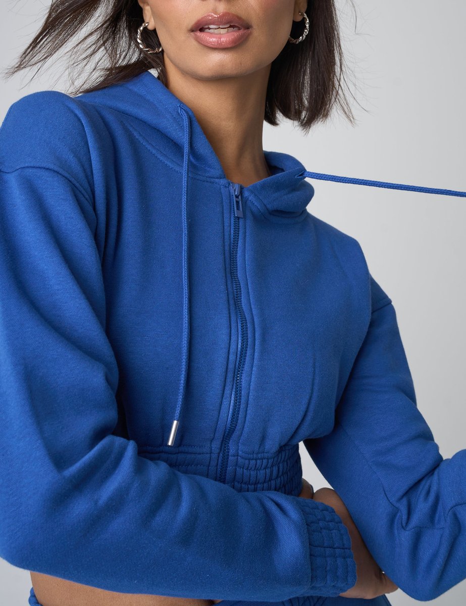 Public Desire Cinched Waist Cropped Hoodie Cobalt Blue - 4