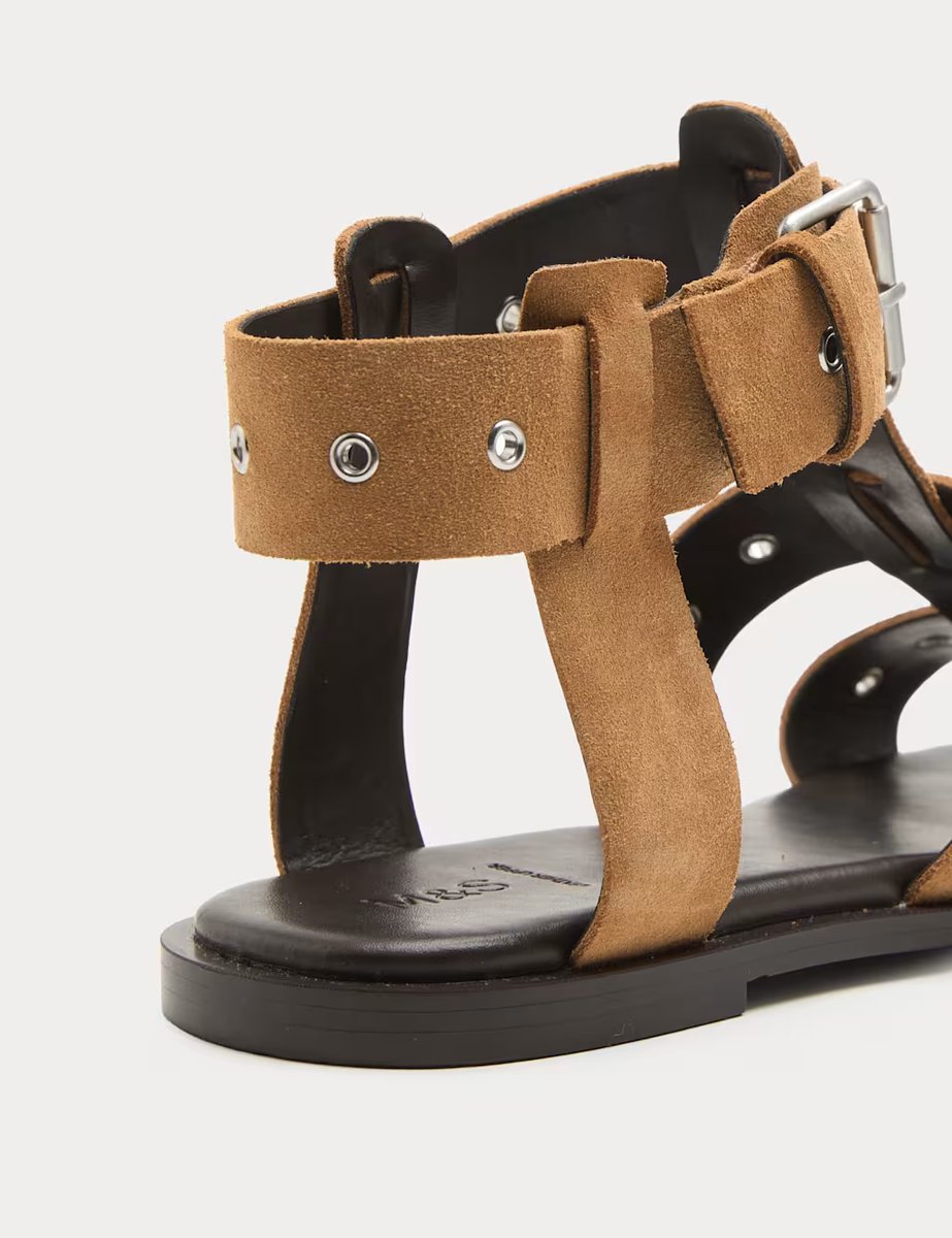 Marks & Spencer M&S Suede Eylet Detail Flat Gladiator Sandals Taupe - 2