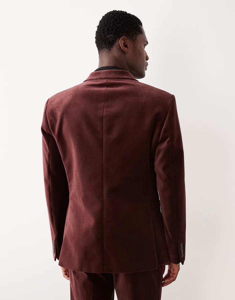 ASOS ASOS DESIGN slim double breasted suit jacket in dark brown cotton velvet - 4