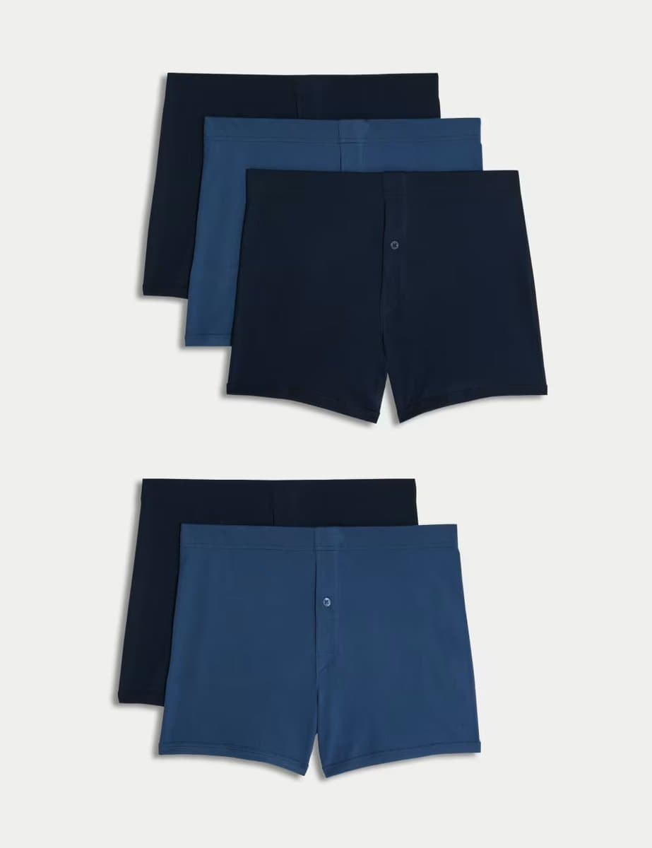 Marks & Spencer M&S 5 Pack Essential Cotton Trunks Blue Mix