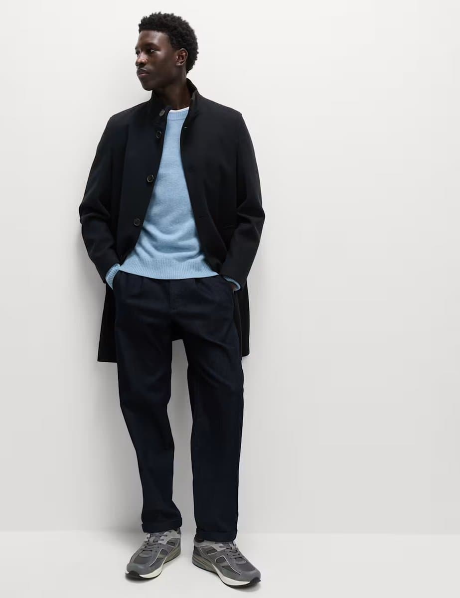 Marks & Spencer M&S Funnel Neck Overcoat Navy